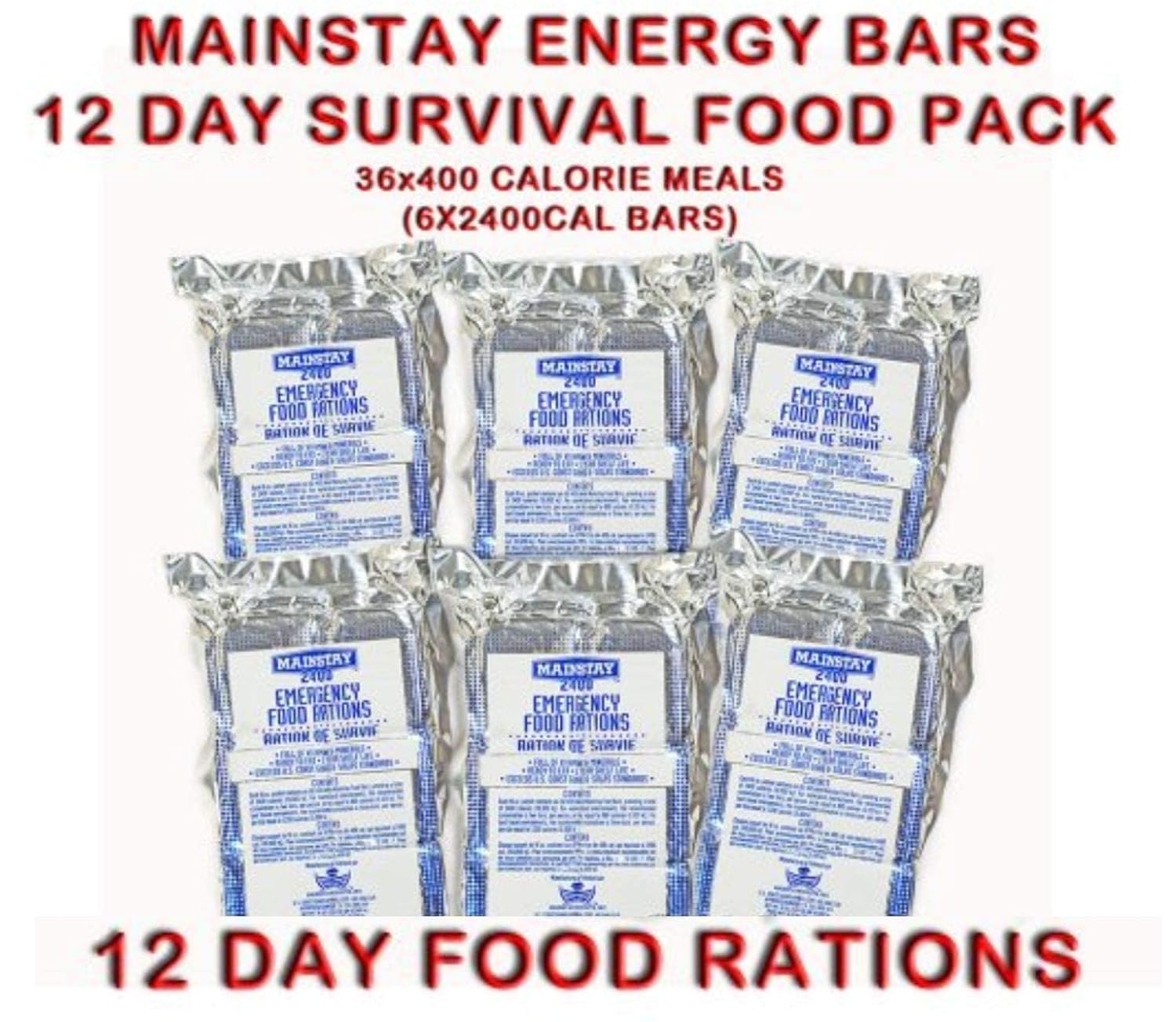 LaunchPro Emergency Food Rations 2400 Calorie Bars (Pack of 6) 12 Day Rations (36 Servings 3x400cal/day)